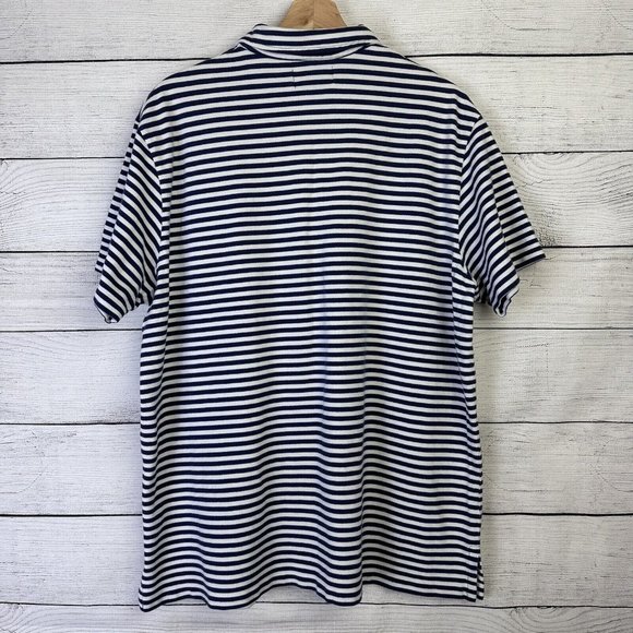 Vtg Polo Ralph Lauren Mens XXL Polo Crest Lisle Polo Shirt Navy Stripe - Picture 6 of 9